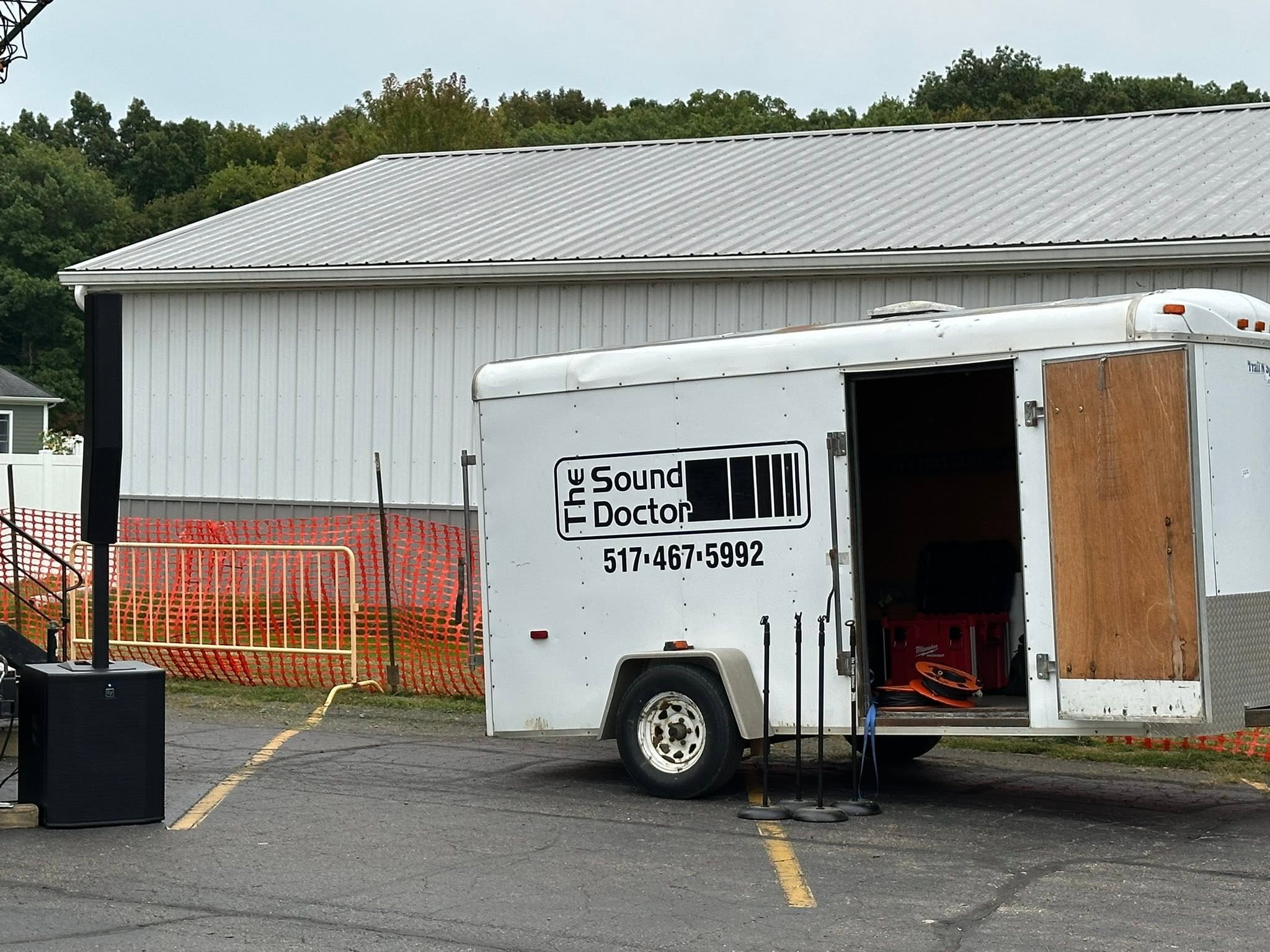 The Sound Doctor equipment trailer parked at the festival